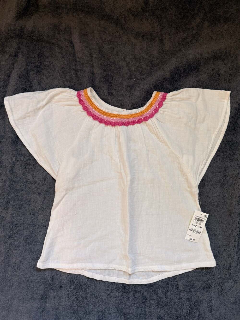 Epic Threads Girls White Cotton Tank Top with Multi-Color Crochet Trim